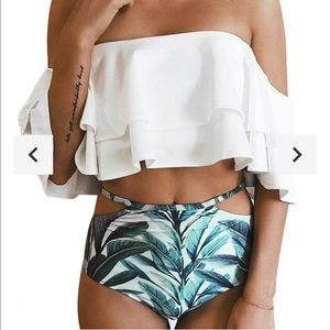 NWT Ruffle Off Shoulder High Waisted Two Piece